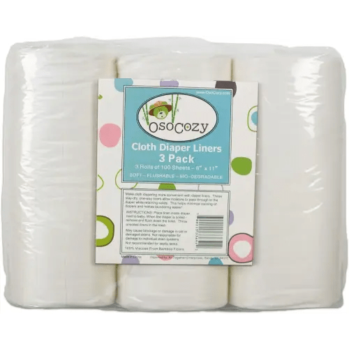 OsoCozy Flushable Diaper Liners 3 Pack - Makes Cloth Diapering Laundering Easier - Super Soft and Gentle on Baby’s Skin -100 Sheets per roll -3 Rolls.