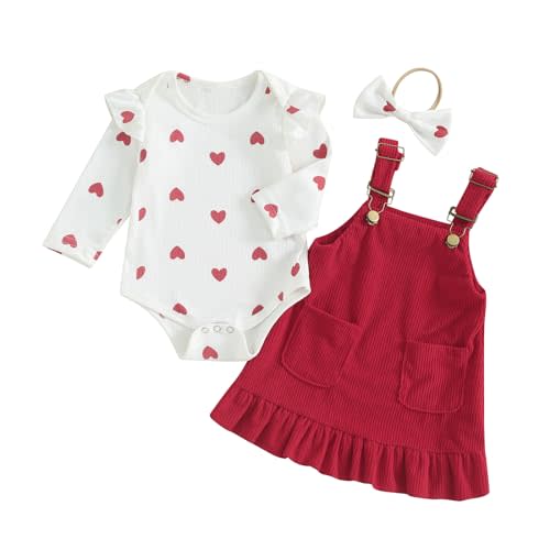 Doisbetthsay Baby Girl Outfits Ruffle Sleeve Knit Ribbed Romper Suspender Skirt Headband Baby Dress Infant Girl Clothes