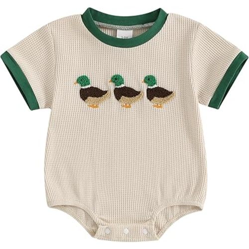 Santikisler Baby Boy Mallard Duck Embroidery Romper (Apricot, 3-6 Months)