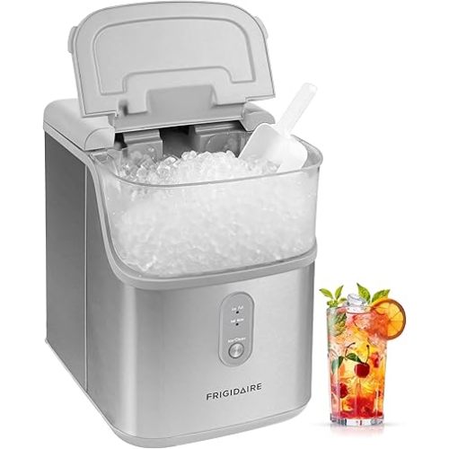 Frigidaire Countertop Crunchy Chewable Nugget Ice Maker, Compact, 33lbs per Day, Metallic Finish
