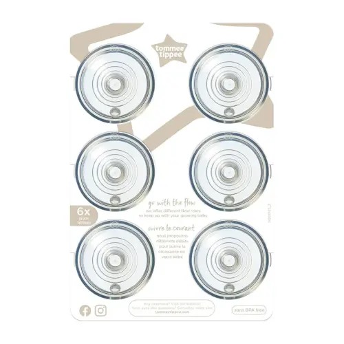 Tommee Tippee Baby Bottle Nipples, Medium Flow Breast (3m+, 6 Count)