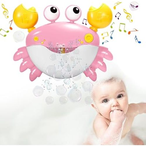 Crab Baby Bath Toys, Crab Bubble Bath Machine, Automatic Bath Toy Blows Bubbles & Plays Children’s Songs, Bathtub Bubble Maker - Kids Birthday Gift for 1 2 3 Year Old Boy Girl Pink