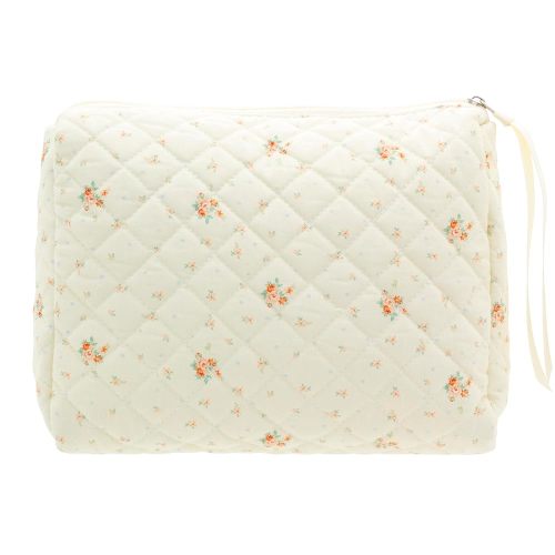 PAZIMIIK Quilted Makeup Bag Large Travel Zipper Soft Cosmetic Pouch for Women Girls Make Up,Floral White