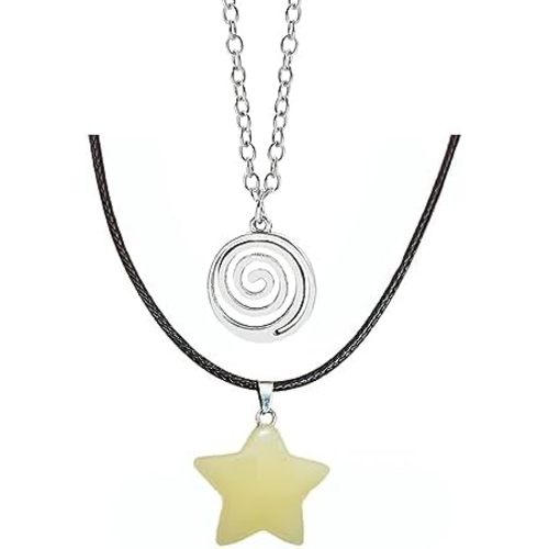 Pingyongchang Natural Star Shape Stone Choker Necklace Gothic Y2K Swirl Pendant Necklace Crystal Cute Star Charms Pendant Choker Necklaces for Women Party Jewelry
