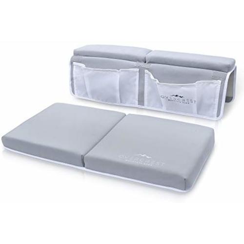 Overcrest Baby Bath Kneeler and Elbow Cushioned Tub Rest Set, Premium Extra Thick 23 x 12 x 2 inch Foam Mat Protection for Parents, Double Stitched Deeper Pockets, Secure Non-Slip, Quick Drying, Grey