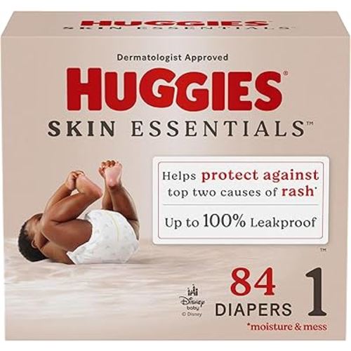Huggies Size 1 Diapers, Skin Essentials Baby Diapers, Size 1 (8-14 lbs), 84 Count, Packaging May Vary