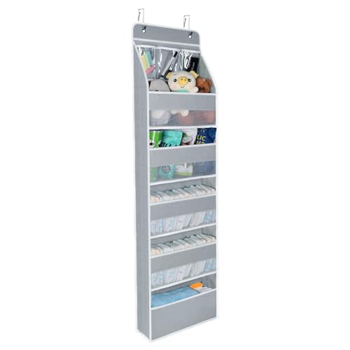 Univivi Over Door Hanging Organizer Storage with 5 Large Pockets and 3 Small PVC Pockets for Cosmetics Wall Hanging Storage Organizer for Pantry Baby Nursery Bathroom Closet Dorm(Grey)