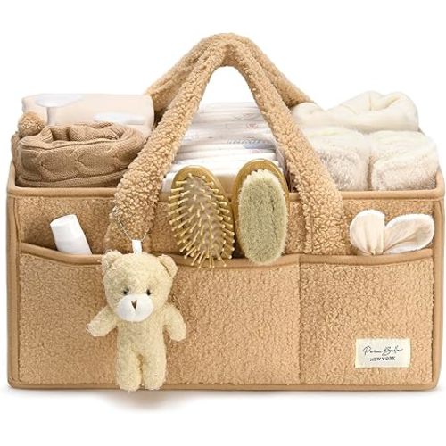 Baby Diaper Caddy Organizer with Handle, Boy & Girl Shower Gift Basket, Portable Diaper Storage Basket Bin for Wipes, Newborn Baby Essentials Registry Search Must Haves, Car Caddy Organizer