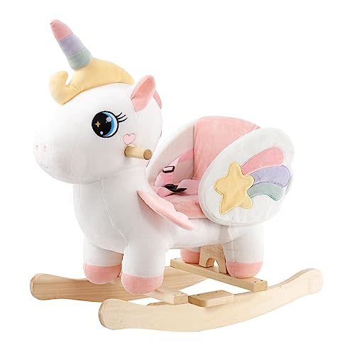 FUNLIO Unicorn Baby Rocking Horse, Rainbow Fairy Unicorn Rocking Horse for Toddlers 6 Months to 3 Years, Stuffed Ride-on Animal Baby Rocker, Easy to Assemble, CPC & CE Certified