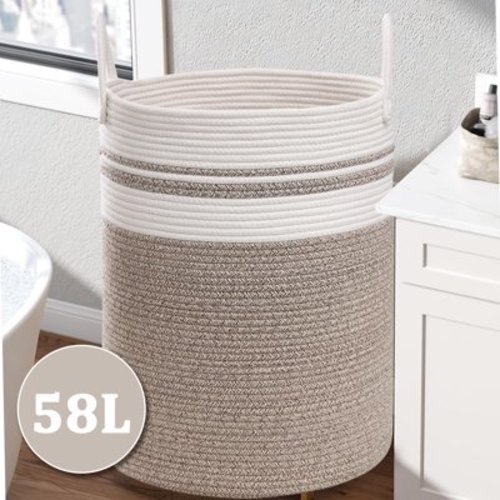 3pcs Extra Large Blanket Basket - 20*15inch - 1pc 58L Round Cotton Rope Lundry Hamper and 2pcs Mesh Lundry Bag, Storage Basket with handle for Living Room