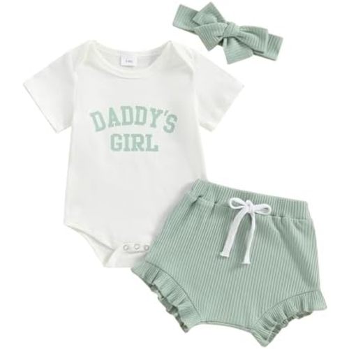 Daddy's Girl Baby Clothes Newborn Short Sleeve Romper Ribbed Shorts Headband Sets 3Pcs Infant Summer Outfits