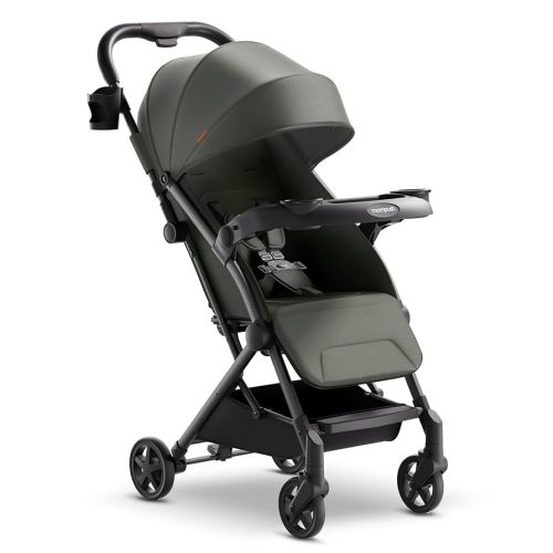 Mompush Lithe V2 Lightweight Stroller with Snack Tray, Ultra-Compact Fold & Airplane Ready Travel Stroller, Near Flat Recline Seat, Cup Holder, Raincover & Travelbag Included