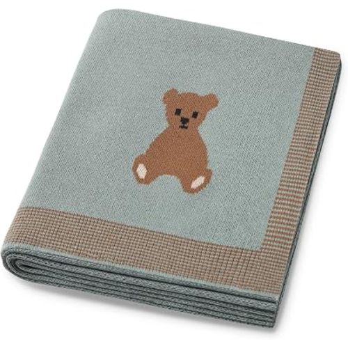 Organic Cotton Baby Blanket - Soft Luxury Knit Receiving Blanket for Newborns & Toddlers, Cozy Breathable Stroller Blanket with Pattern, Unisex, 30x40Inch（Bear-Green）