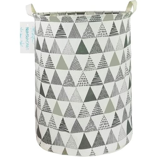 LANGYASHAN Laundry Basket Canvas Fabric Collapsible Organizer Basket for Storage Bin Toy Bins Gift Baskets Bedroom Clothes Children Nursery Hamper (Grey Triangle)