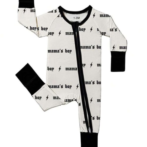 Baby Boy Bamboo Fiber Zip-Up, Mama's Boy Print Romper, All-Season Knit Fabric Skinny Fit With Zipper Detail, Boy Baby Clothes, Perfect For Outdoor | SHEIN USA