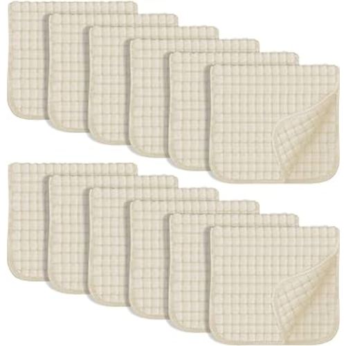 SWEET DOLPHIN 12 Pack Muslin Burp Cloths Large 100% Cotton Hand Washcloths for Baby - Baby Essentials Extra Absorbent and Soft Boys & Girls Milk Spit Up Rags for Newborn Registry - Ivory, 20" X10"