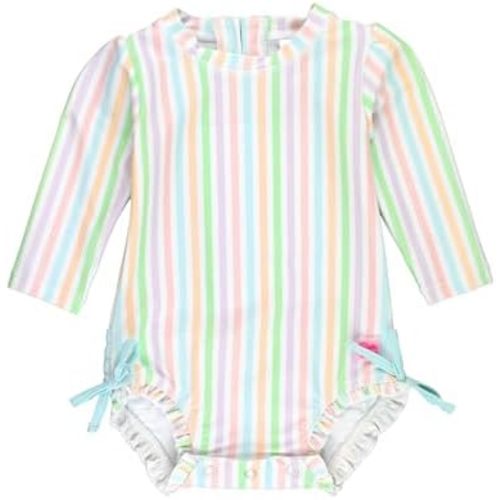 RuffleButts Baby Girls UPF 50+ Sun Protection Novelty Print Long Sleeve One Piece Rash Guard Swimsuit with Zipper