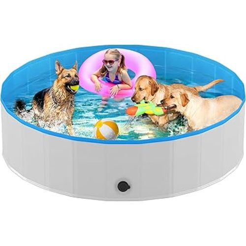 Niubya Foldable Round Dog Pool, Collapsible Hard Plastic Dog Swimming Pool, Portable Bath Tub for Pets Dogs and Cats, Pet Wading Pool for Indoor and Outdoor, 72 x 12 Inches
