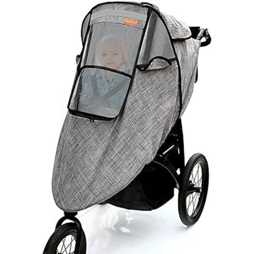 Stroller Rain Cover,Universal Stroller Accessory,Waterproof,Windproof Protection,Protect from Dust Snow,Baby Travel Weather Shield(Grey)