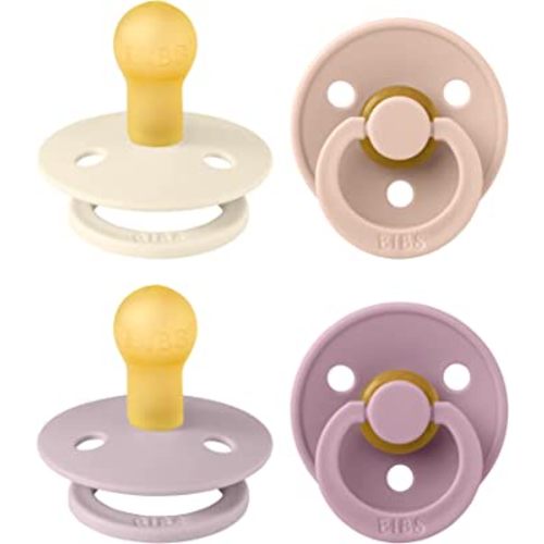 BIBS Pacifiers - Colour 4 Pack | Round Nipple Baby Pacifier | BPA Free Natural Rubber Latex Soother | Made in Denmark | Size 0-6 Months | Girl Colors
