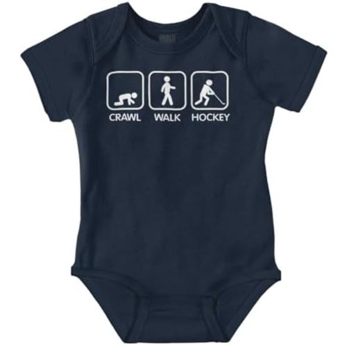 Brisco Brands Crawl Walk Hockey Street Sign Humor Baby Romper Boys or Girls