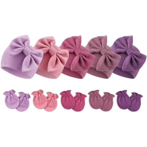 Baby Hats and Mittens Set Toddler Bow Beanie Infant Cap Newborn Hospital Hats for Baby Boys Girls Essentials 0-6 Months