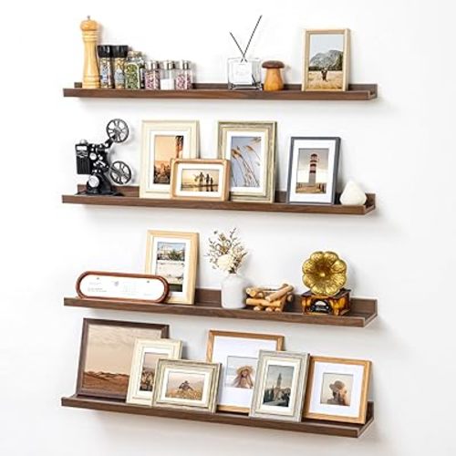 Picture Ledge Wall Shelves 36 inch Width Set of 4, Rustic Floating Ledge Shelves for Wall for Kid's Room Bedroom Kitchen Bathroom Living Room Nursery Display Wall Decor, Walnut
