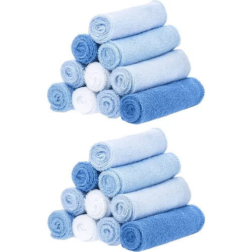Spasilk Washcloths for Newborn Boys and Girls, Soft Terry Baby Washcloths, Baby Essentials, Ideal Baby Shower Gifts, Blue, Pack of 20