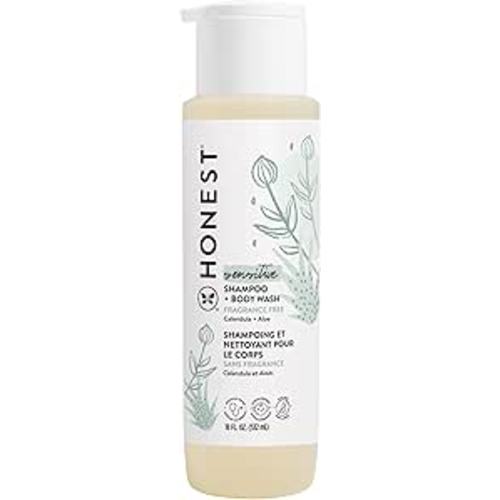 The Honest Company 2-in-1 Cleansing Shampoo and Body Wash for Sensitive Skin, Gentle Tear-Free, Hypoallergenic with Naturally Derived Ingredients, Fragrance-Free, 18 fl oz