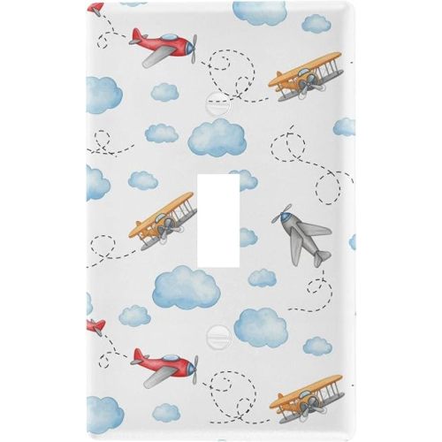 Airplane Blue Cloud Light Switch Cover Decorative Receptacle Outlet Wall Plate Guard Plastic Light Switch Plates for Home Decor Room Office Bathroom (Toggle Switch)