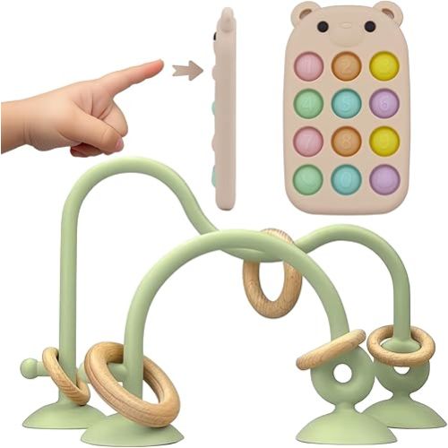 Baby High Chair Suction Toys Teething Chew - Baby Teething Toys Silicone Teethers, Baby Table Toys, Food Grade Silicon for 6 12 18 Months (RPinkBeige)