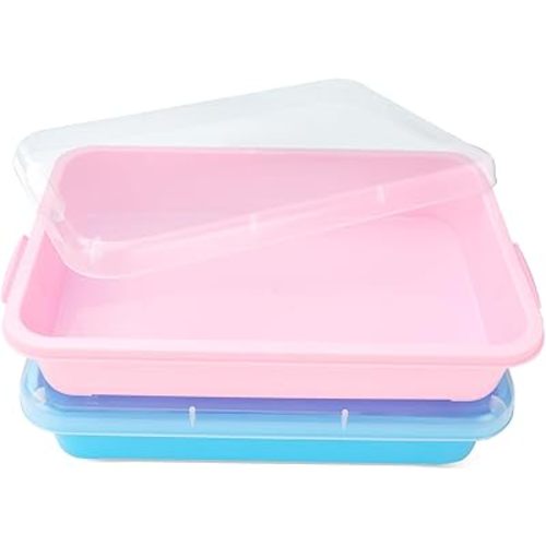 Sensory Bin Sand Tray with Lid for Toddlers 2 Pcs 15in Portable Sandbox Toy Large Plastic Tray for Kids 3 4 5 6 Fill with Sand, Water, Beads, and More (Pink + Blue)