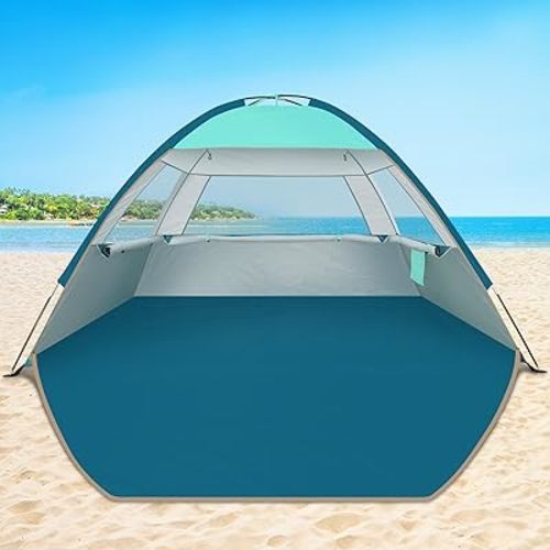 COMMOUDS Beach Tent Sun Shade for 3/4-5/6-7/8-10 Person, UPF 50+ Beach Sun Shelter Canopy Tent, Lightweight, Easy Set Up and Carry