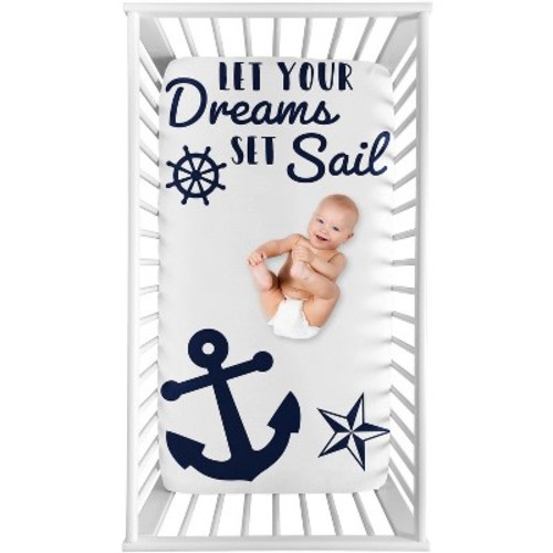Sweet Jojo Designs Gender Neutral Photo Op Fitted Crib Sheet Sailor Navy Blue and White