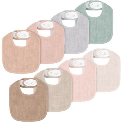 8 Pack Muslin Baby Bibs for Boys Girls, Soft Cotton Baby Bibs for Drooling and Teething
