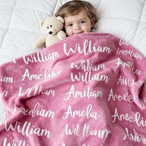 Ship Next Day, Personalized Baby Blanket for Boys Girls - Printed in USA, Custom Name Blanket Super Soft Plush Flannel Baby Shower Christmas Easter Birthday Gift for Newborn Toddler Kids