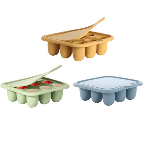 WAJIAYON Baby Food Freezer Tray,Silicone Nibble Freezer Tray,Baby Fruit Food Feeder Teether Tray,Breastmilk Popsicle Mold,Baby Food Storage Container Ice Cube Tray Maker for Homemade Baby Food-Blue