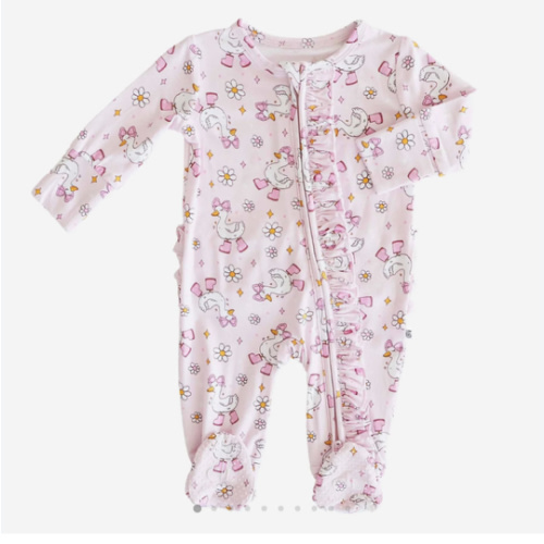 Silly Goose Ruffle Zipper Footie | Pink