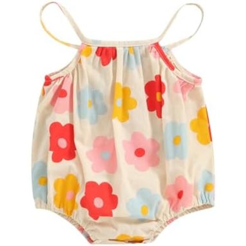 Rtnnsbbfcm Baby Girl Summer Clothes Spaghetti Strap Sleeveless Romper Flower Onesie Infant Boho Summer Outfit