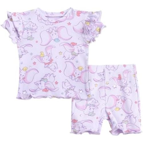 Disney Junior Ribbed Peplum T-Shirt and Bike Shorts Outfit Set Newborn to Big Kid Sizes (0-3 Months - 14-16)
