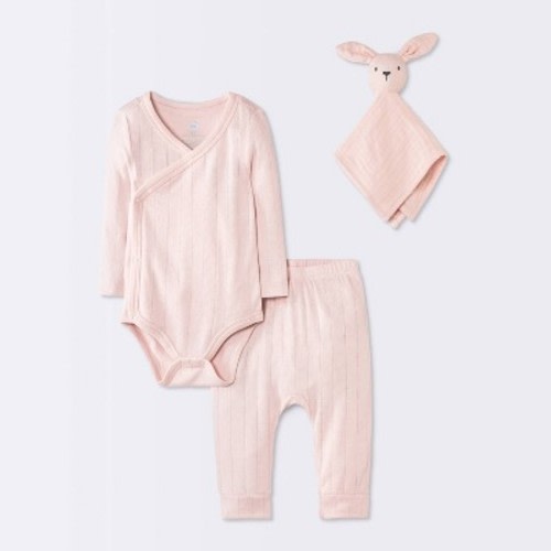 Baby Girls' 3pc Bodysuit and Pants Set with Lovey Toy - Cloud Island™ Pink Newborn