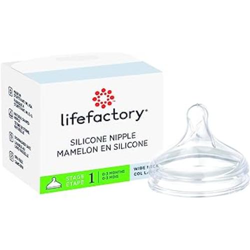 Lifefactory Stage 1 (0-3 Months) Wide Neck Silicone Nipple, 1-Pack, Clear, (LG8616)