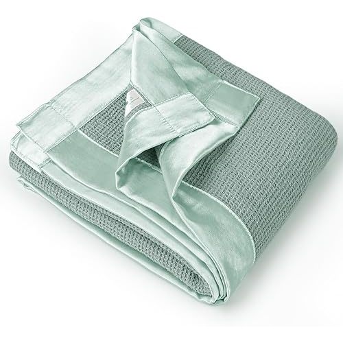 Lulu moon Baby Waffle Blanket: Cotton Toddler Bed Blanket - Crib Quilt Waffle Blankets with Satin Trim for Boys and Girls 40"x36"(Sage)
