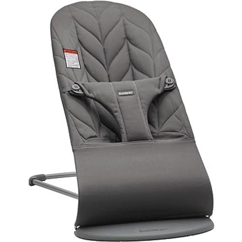 BabyBjörn Bouncer Bliss, Cotton, Petal Quilt, Anthracite 2-in-1 Adjustable Baby Bouncer Seat and Toddler Chair, Newborn to Toddler (8-29 lbs), 4 positions, Lightweight & Portable