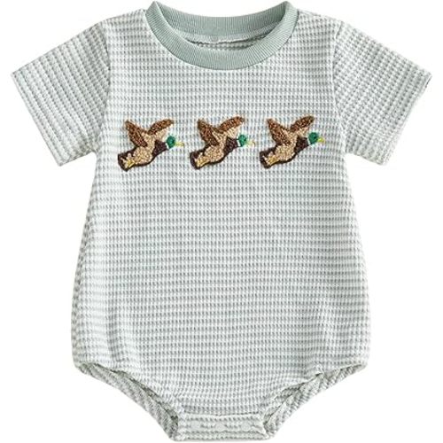 VISGOGO Unisex Baby Boy Girl Striped Romper Waffle Short Sleeve Bubble Oversized Romper Bodysuit Summer Onesie Clothes