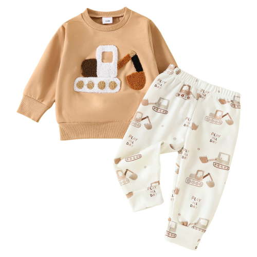 HCNTES Baby Boy Birthday Outfit Long Sleeve Sweatshirt Pants Toddler Boy Winter Spring Clothes 2pcs Outfits, 3-6 Months Yellow