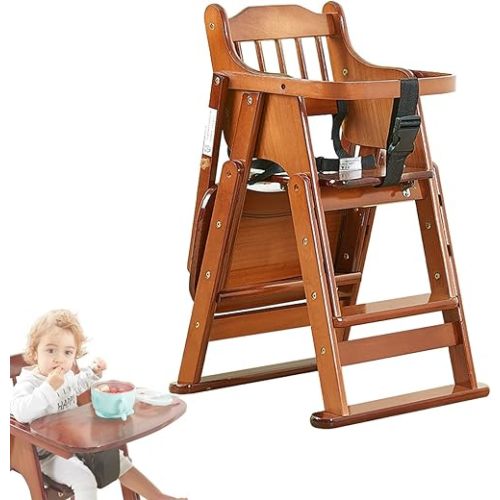 Wood High Chair with Tray, Baby Highchairs, Children High Stool Dining Chair for Babies and Toddlers Portable Kids Folding Chair with Safety Belt Adjustable Height (6 Months to 7 Years) (Color : B)