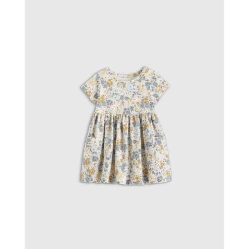 Organic Cotton Fit and Flare Pocket Dress - Baby Girl in Grey Ditsy Floral
