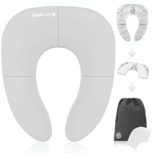 Jool Baby Folding Travel Potty Training Seat for Toddlers, Fits Round & Oval Toilets, Non-Slip Suction Cups, Includes Free Travel Bag (Gray)