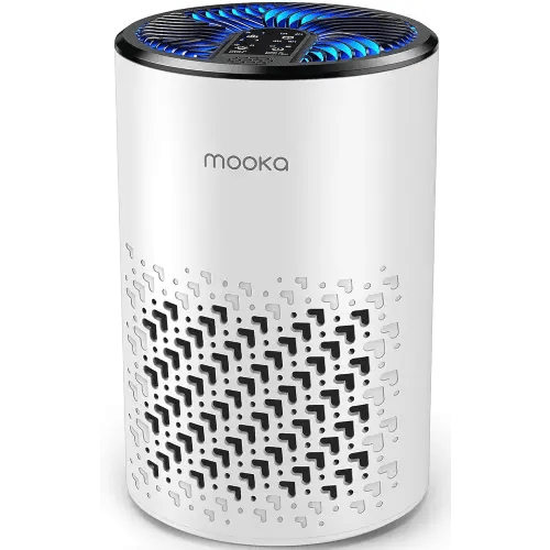 Air Purifiers for Bedroom Home, MOOKA HEPA Air Purifier for Home Pets with Fragrance Sponge for Smoke Dust Pollen Dander Odor, Small Air Cleaner with Sleep Mode Night Light Timer, KJ067L, White
